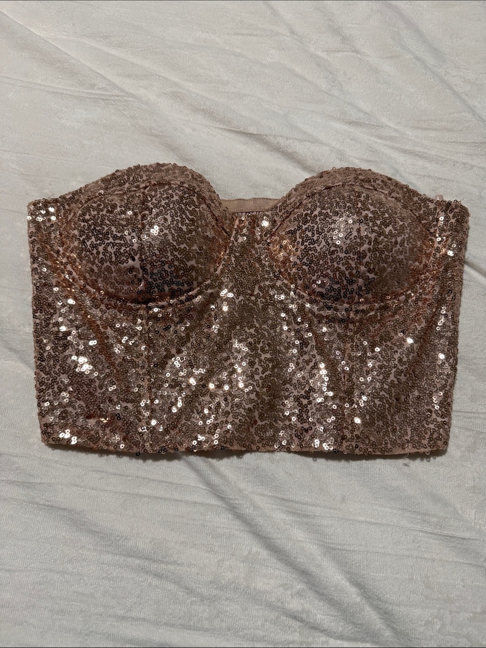 Charlotte Russe Rose Gold Sequin Strapless Bandeau
